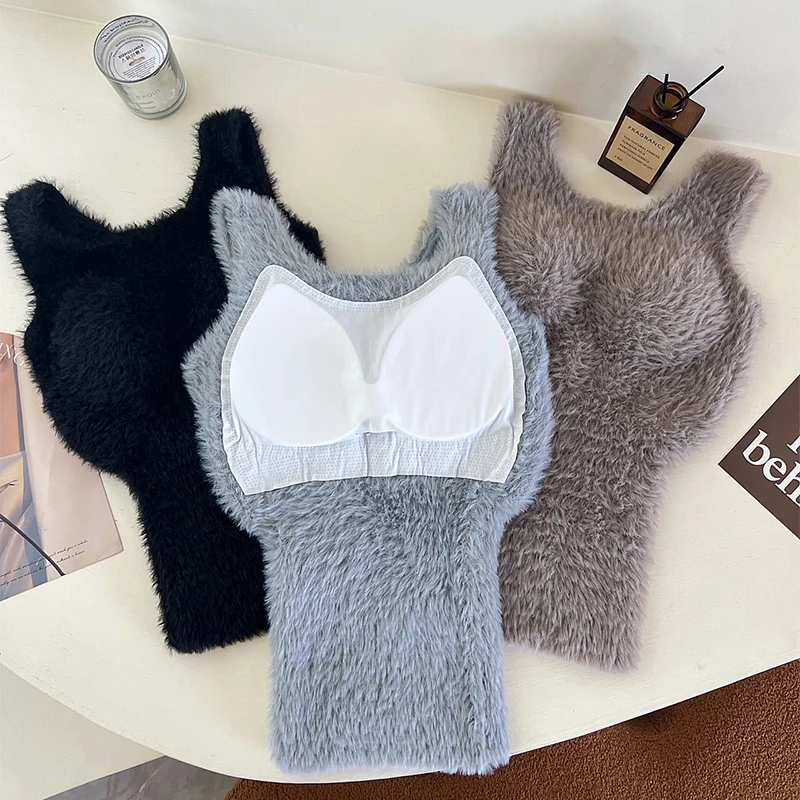 Ins Trend, осенне-зимние плюшевые теплые шерстяные майки с накладкой на грудь, термобелье из искусственного кашемира для девочек, утепленная майка