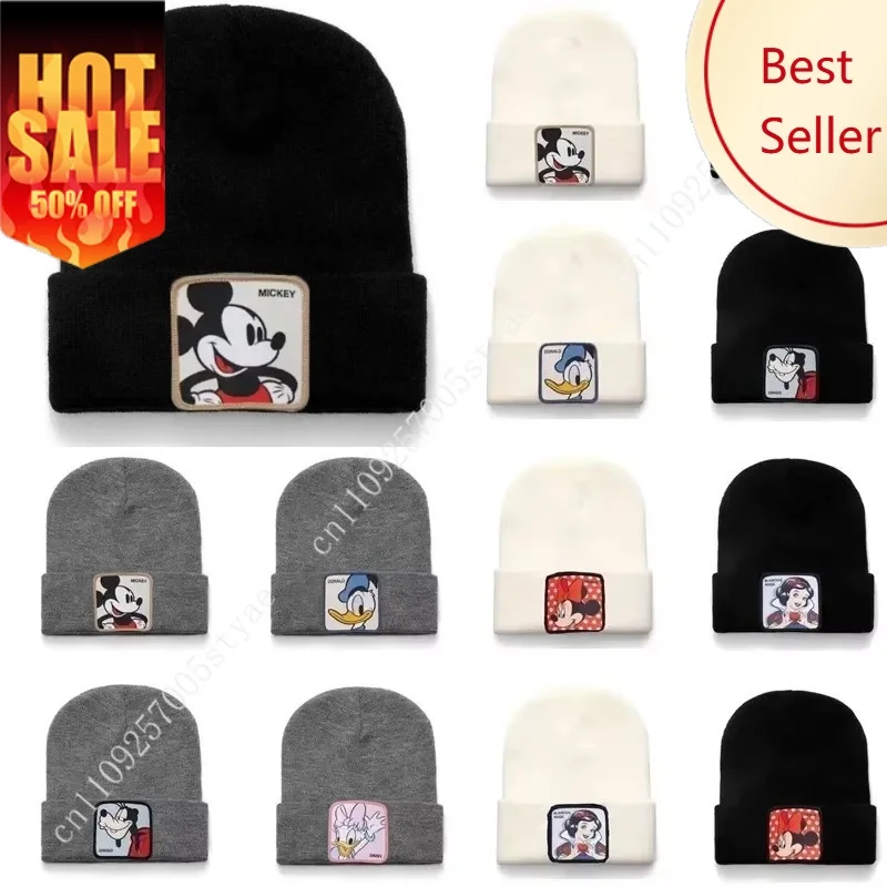 Gorro de algodón de Mickey Donald Minnie de Disney, gorros informales para hombres y mujeres, gorro de invierno de punto cálido, gorro Unisex sólido a la moda
