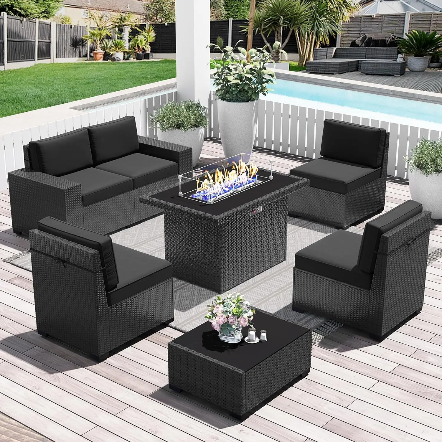 LayinSun 7 Pieces Outdoor Patio Furniture Set with 44