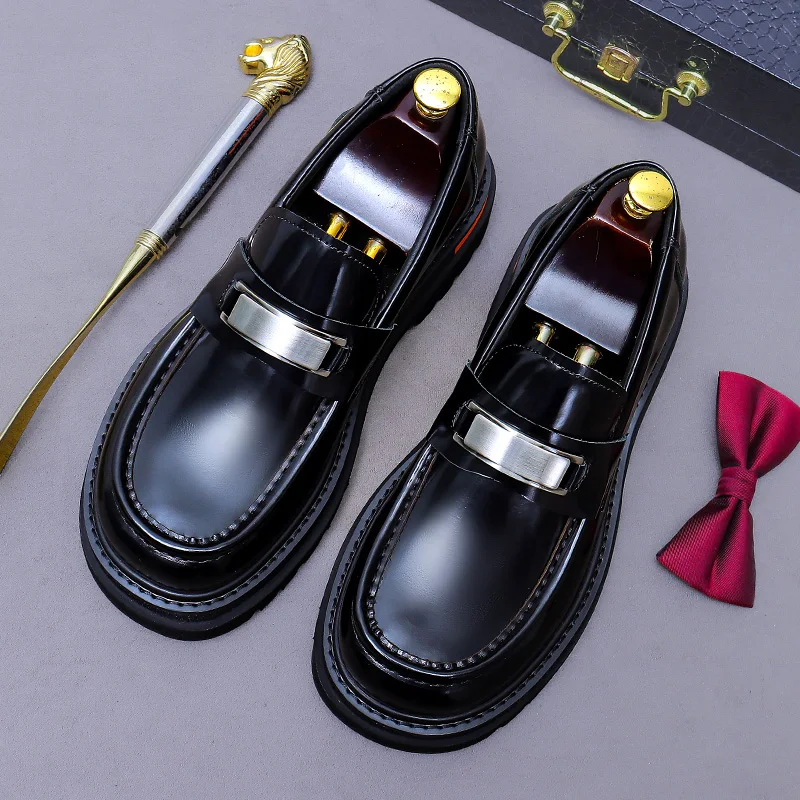 Business Casual Shoes Men's Genuine Leather Thick Soled Dress Shoe with Double-sided Cowhide Footwear Comfortable Slip on Loafer