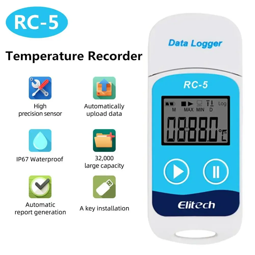 Imagem -06 - Digital Usb Temperatura Registrador de Dados 32000 Ponto de Leitura de Alta Precisão Datalogger Recorder para Armazenamento de Armazém 10 Peças Rc5