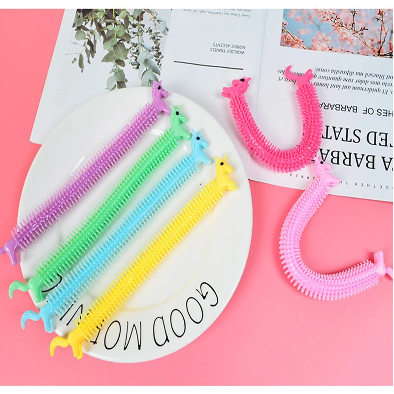 30-3PCS Funny Unicorn Pull Worm Noodle Fidget Toys Stretch String TPR Rope Anti Stress Toys String Stress Relief Vent Toy