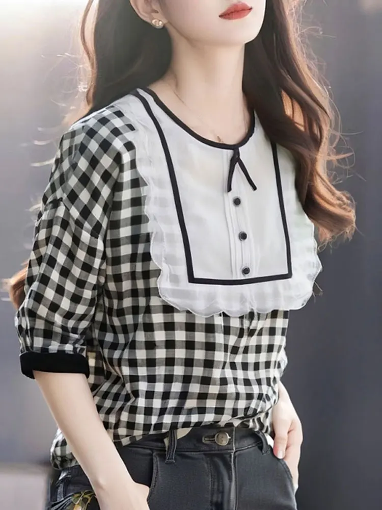 

Chic Korean Sle Patchwork Flounce Svel irt Women's Spring Summer Casual Straight Cut Commute Faion Blouse