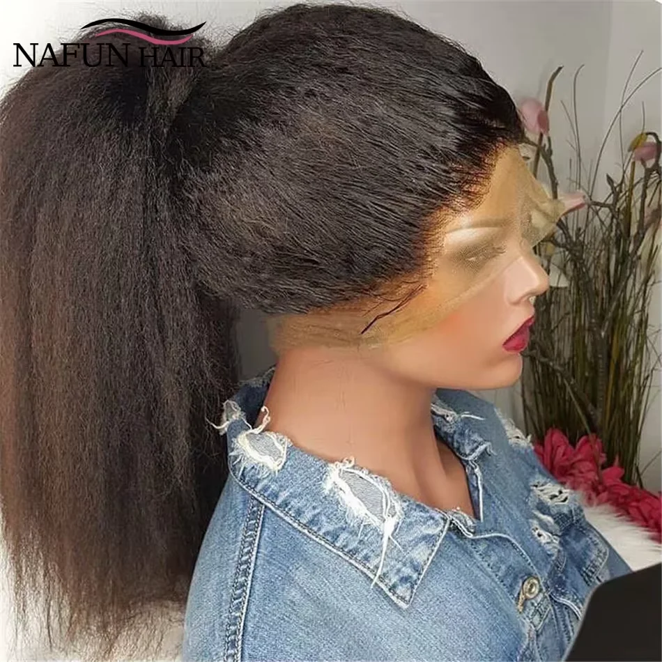 

30 Inch 13X4 Transparent Yaki Kinky Straight Lace Front Human Hair Wigs For Women 4X4 Closure Wig Pre Plucked Curly Wig On Sale