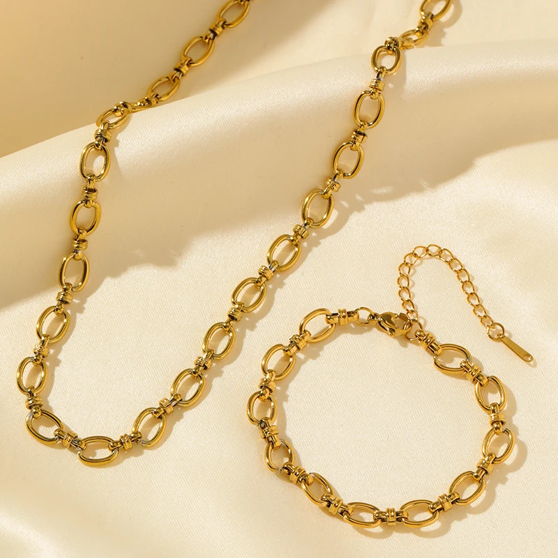 EILIECK 316L Edelstahl Goldfarben Kette Statement Halskette Armband für Damen Charm Einfacher Schmuck Bijoux Schmuckset Geschenk – Detail 13