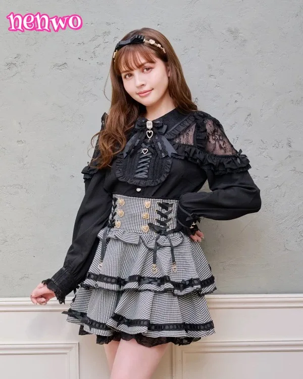 

Рубашка Liz Sweet Girl Shirt New 2025 Осенняя японская массовая продукция Узкие милые топы Лолиты с бантом на плечах и длинными рукавами Blusas