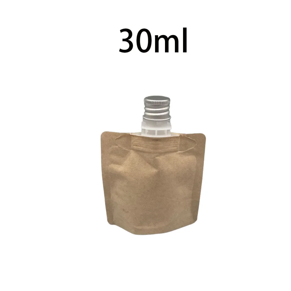 

100pcs 30ml Kraft paper spout bag Lotion trial pack compostable bags biodegradable food pouch with Aluminum cap