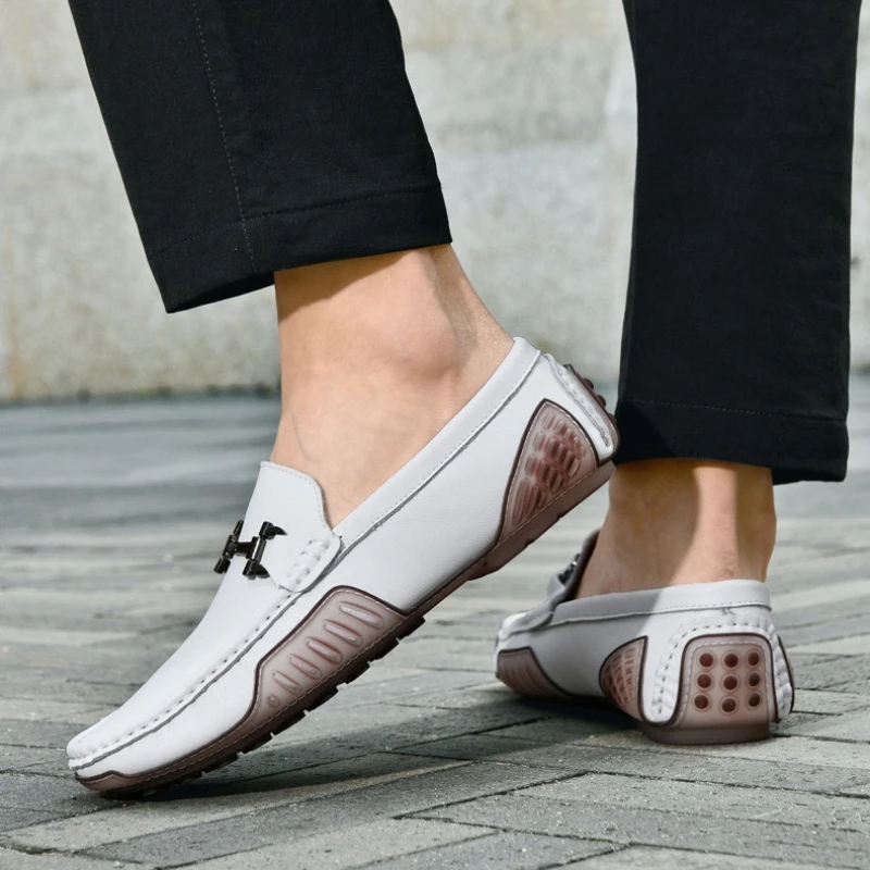 

High Quality Designer Men's Casual Leather Shoes Cowhide Loafers Soft Luxury Pea Shoes Color Leather Men's Flats Driving Shoes