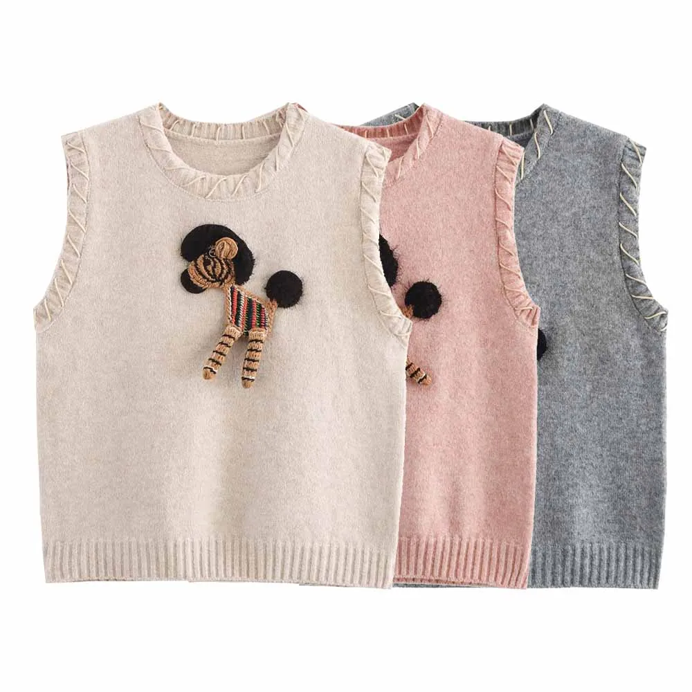 Débardeur tricoté brodé de poney pour femmes, pull doux et gluant de Style occidental, nouveau gilet empilé, printemps