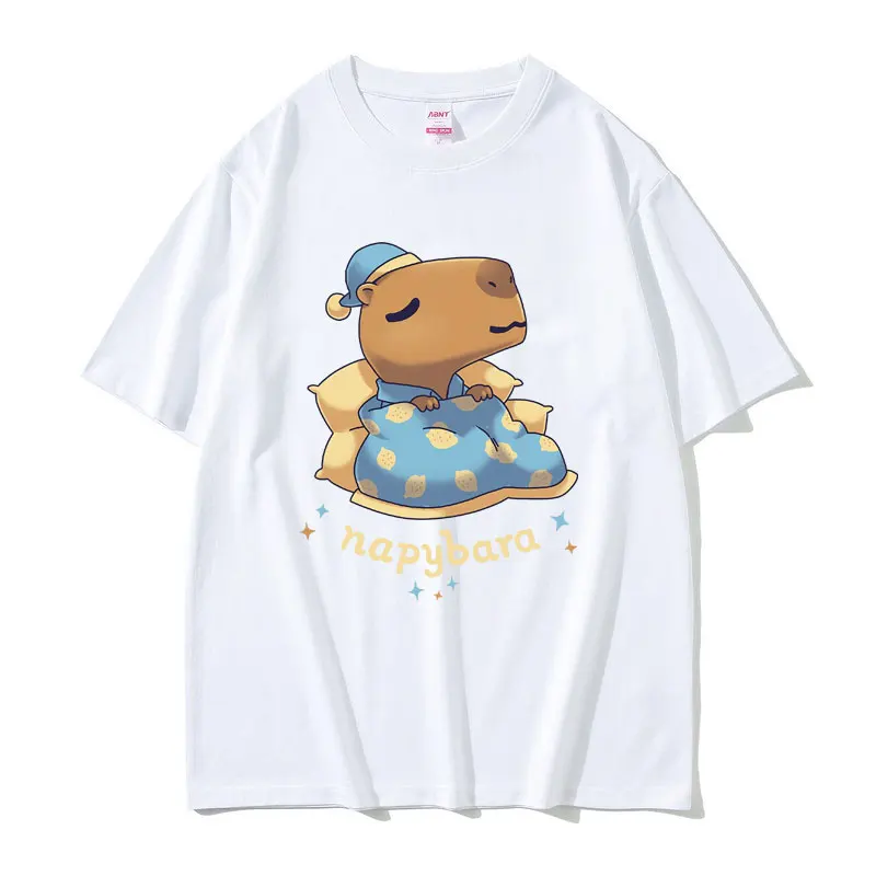 Funny Napybara T Shirts Kawaii Cute Capybara Nap Graphic T-shirt Men Women Casual Oversized Short Sleeve Tees Man Cotton Tshirt