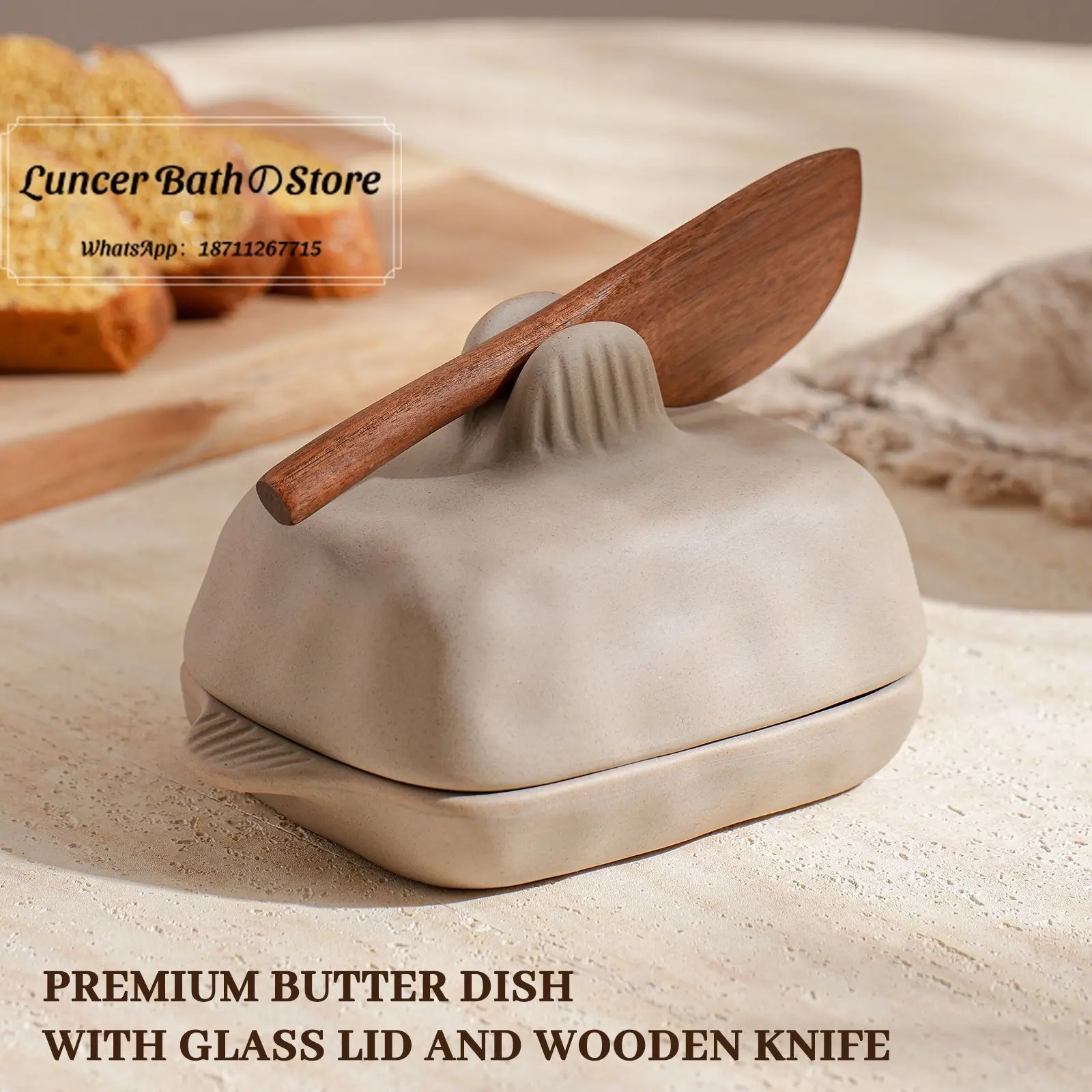 2pcsAmazon kitchen special butter box coarse pottery creative hand-pinched texture rectangular ceramic butter dish with lid