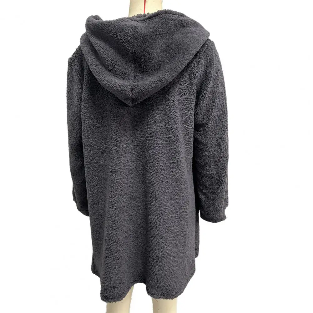 Casual Solid Color Cardigan Women's Mid-length Hooded Cardigan Coat Casual Plush Outerwear with Lamb Wool Cashmere Loose Fit