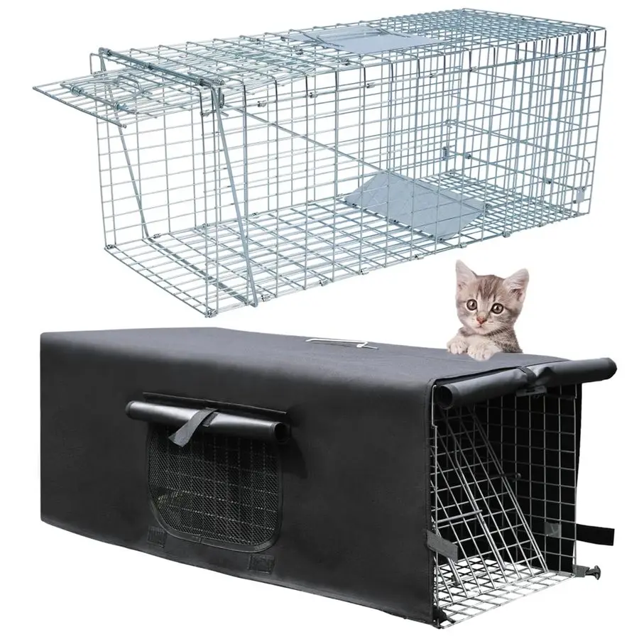

Animal Cat Trap Cage with Cover, Cat Traps for Stray Cats, Raccoon, Rabbit, Skunks, Feral Cats, Squirrels, Mouse, with Real Door
