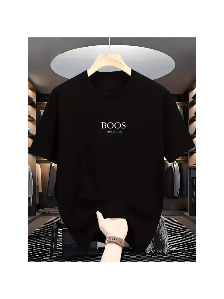 Herren-T-Shirt mit BOOS-Buchstaben-Grafik, Rundhalsausschnitt, kurzen Ärmeln, Baumwolle, lässig, für den Alltag, Streetwear, Basic, Sommer-T-Shirt – Detail 1