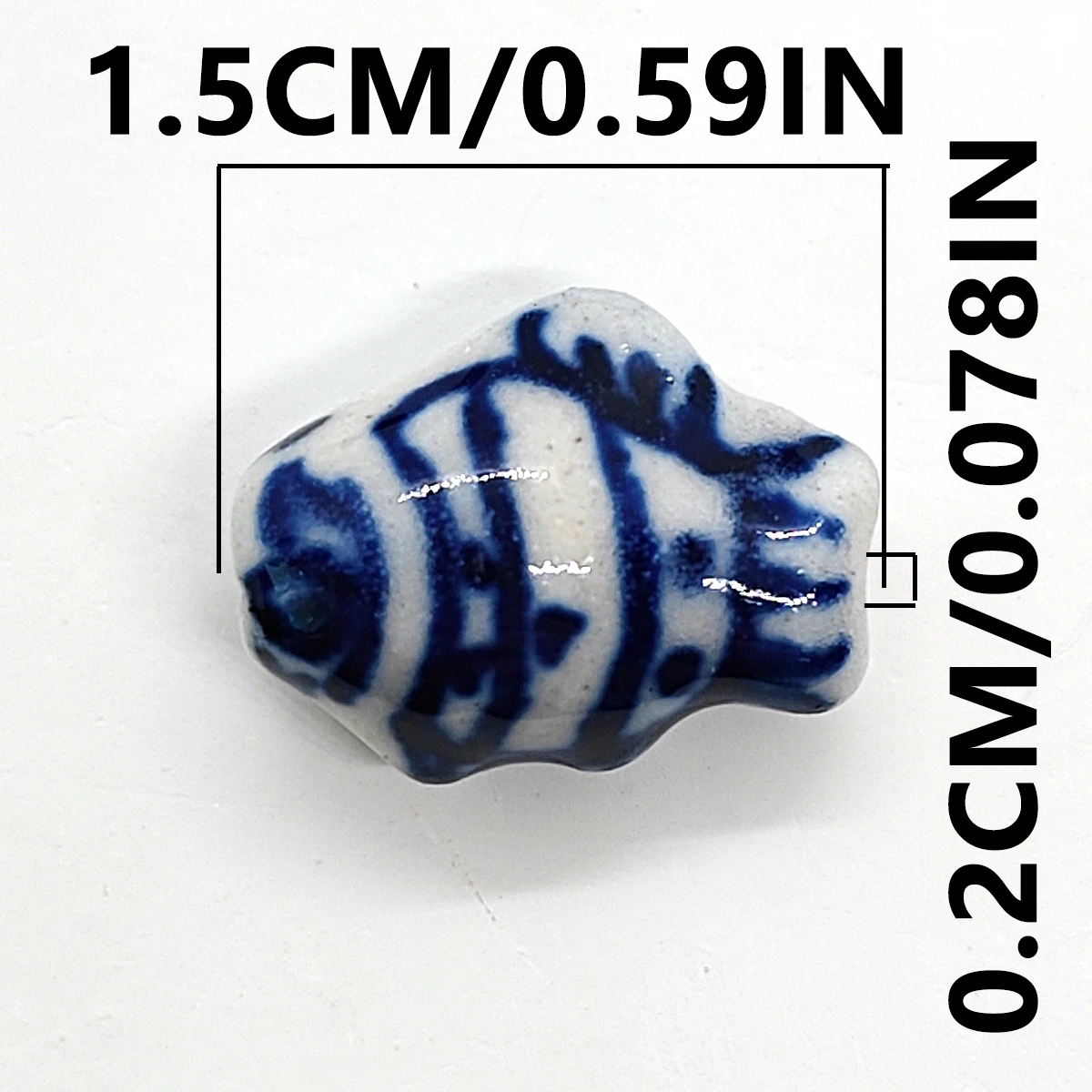 15x12mm Made in China Celadon Hand Painted Striped Fish Shape Ceramic Beads For Jewelry Making DIY Bracelet Keychain Necklace