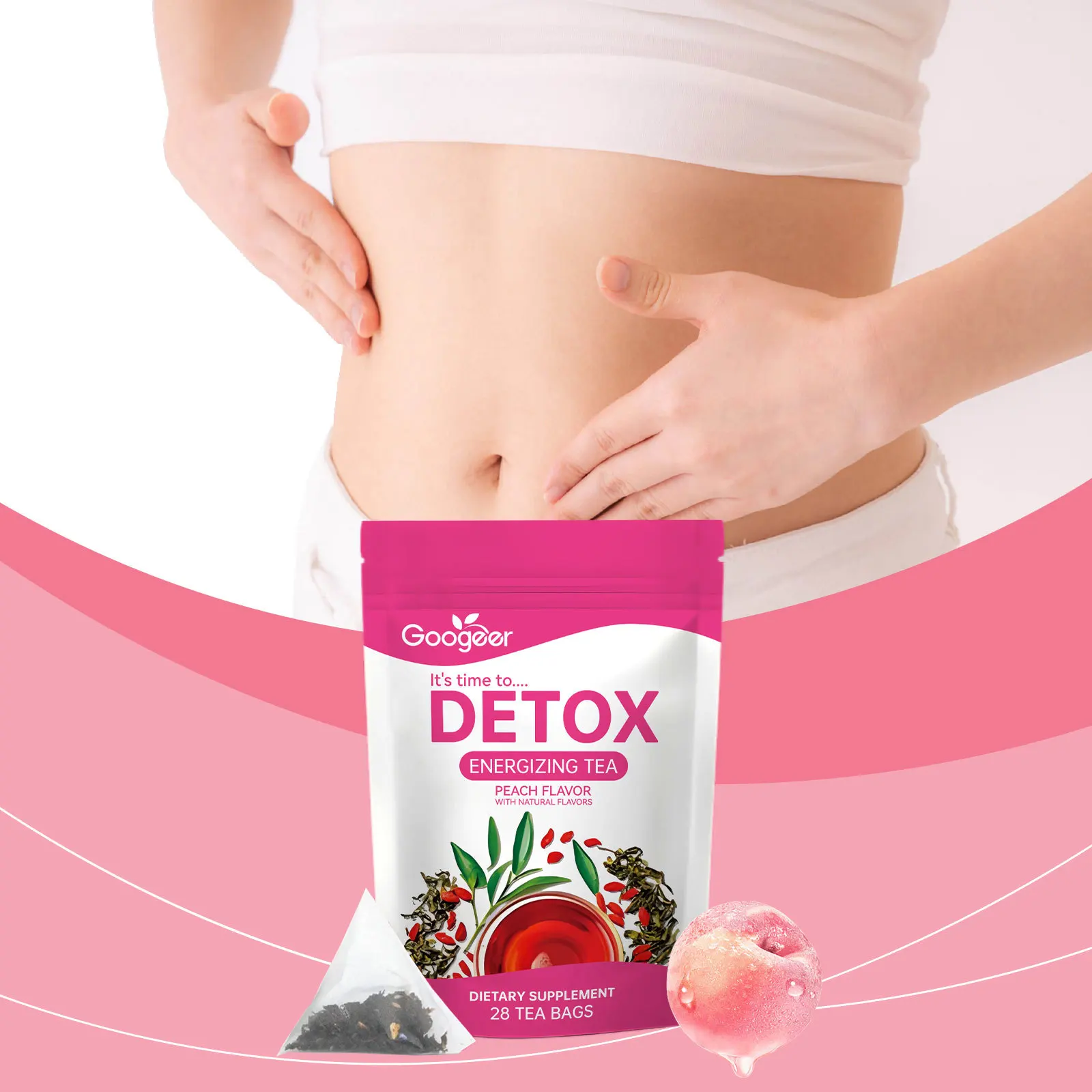 Té de limpieza desintoxicante - Té energizante para tratamiento corporal - Sabor melocotón Soporte para quemar grasa, grasa del vientre, desintoxicación corporal - 28 bolsitas de té