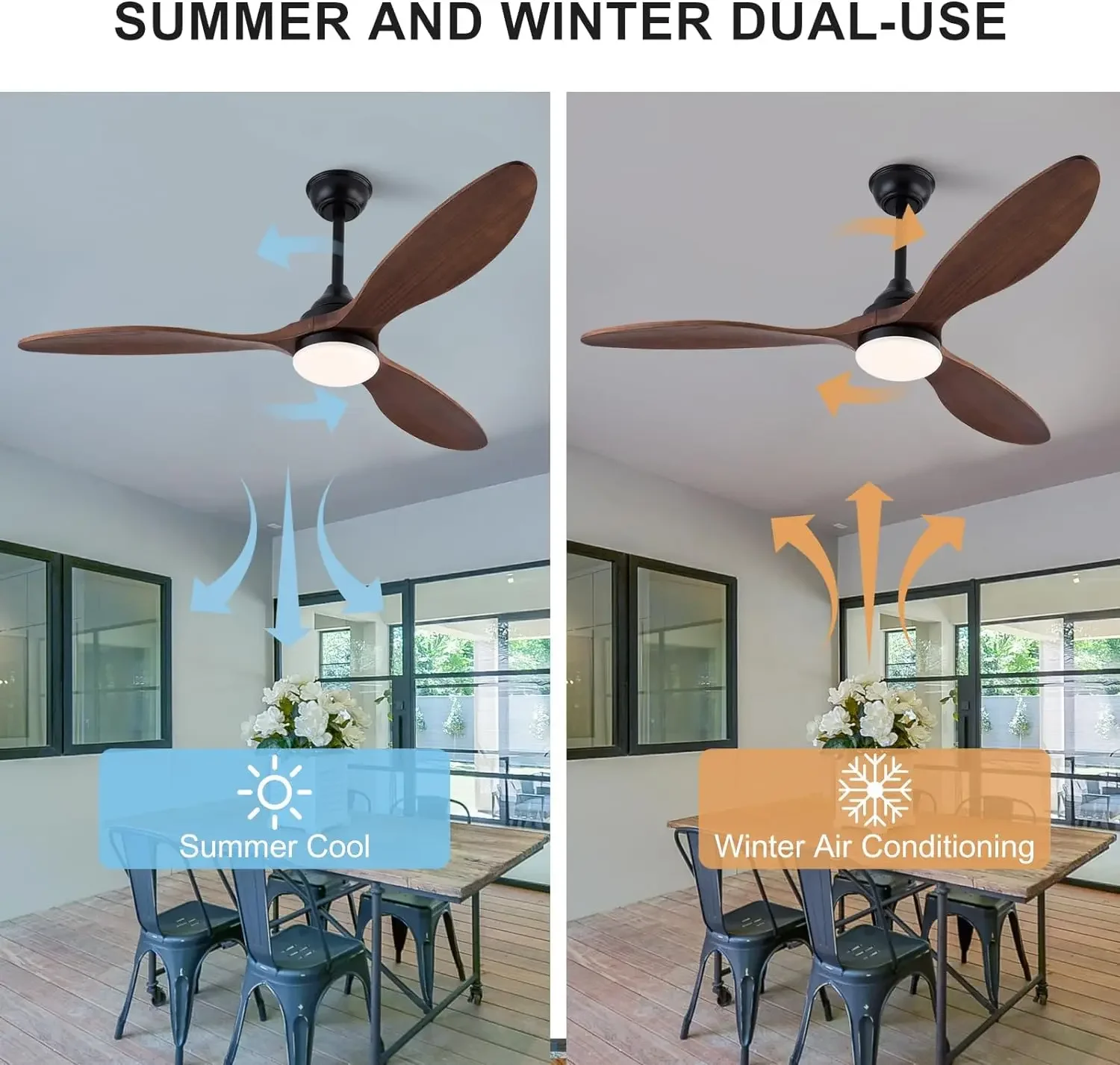 52 Inch Retro Ceiling Fans With Lights And Remote For Bedroom Living Room Lounge 3 Blades Wood Ceiling Fan With Light