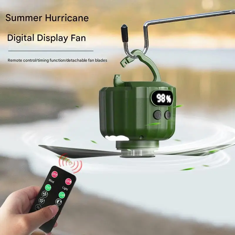 Power Displays Emergency Power Supply Camping Fan Rechargeable Fishing Tent Hanging Fan Silent Ceiling Fan LED Remote Control