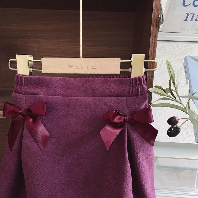 Short Skirt Autumn New Skirt Baby Pants Skirts Pleated Bow Solid Color Elastic Waist Solid Simple 2024 Pleated Sweet