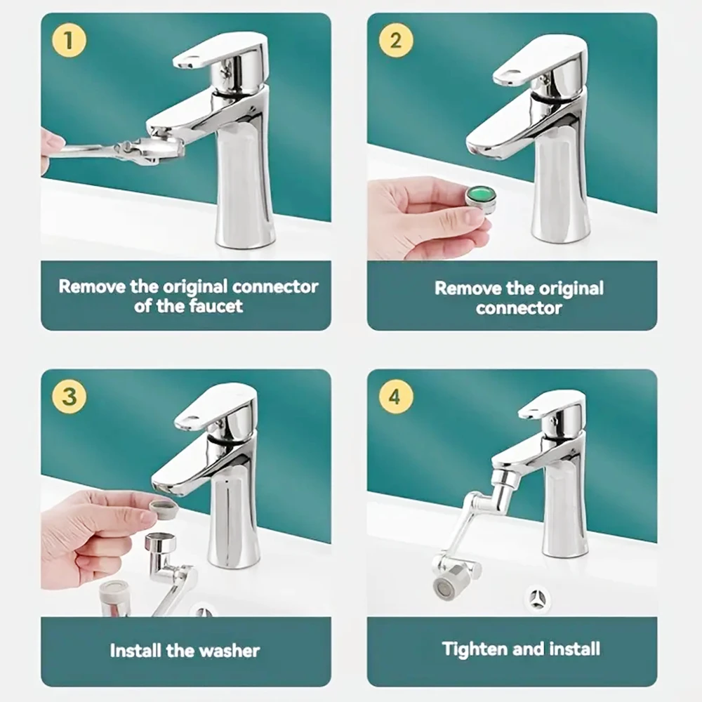 1440 °Swivel Robotic Arm Swivel Extension Universal Faucet Aerator Kitchen Sink Faucet Extender Mixer Tap Nozzle Water Flow Mode