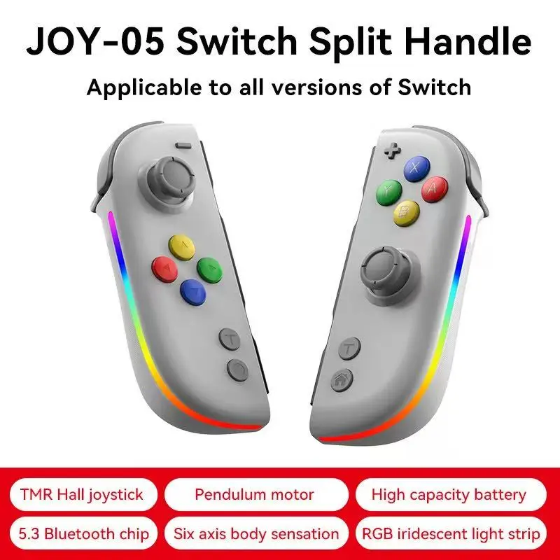 Commandez des contrôleurs de jeu gauche et droit avec lumières RVB pour réveil, vibration, détection de mouvement, contrôleur Joycon Bluetooth JOY-05