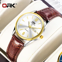 OPK brand luminous waterproof double calendar belt ladies quartz watch 8138