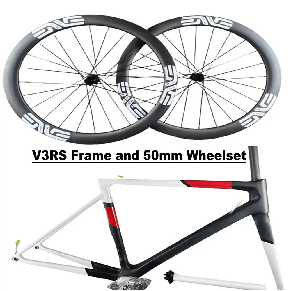 Disc Rim Brake V3rs Carbon Road Bike Frame White Frameset And 50mm Carbon Wheelset