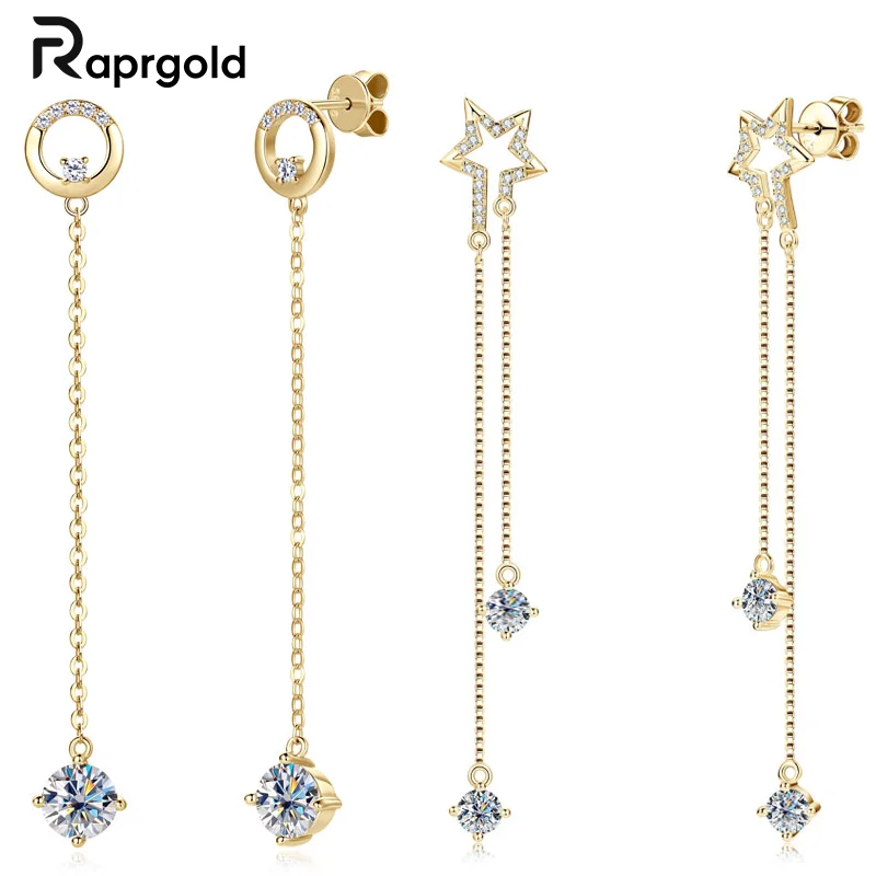 

RAPRGOLD GRA Certified Moissanite Long Tassels Chain Stud Earring for Women 925 Sterling Silver Piercing Earrings Jewelry Gifts