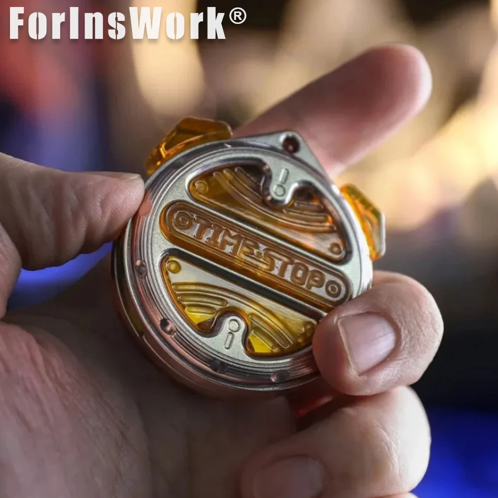 Basement Director EDC Time Stop **Titanium Alloy + Amber PEI Dual‑90° Rotating Mechanical Push Slider Toys For Adault