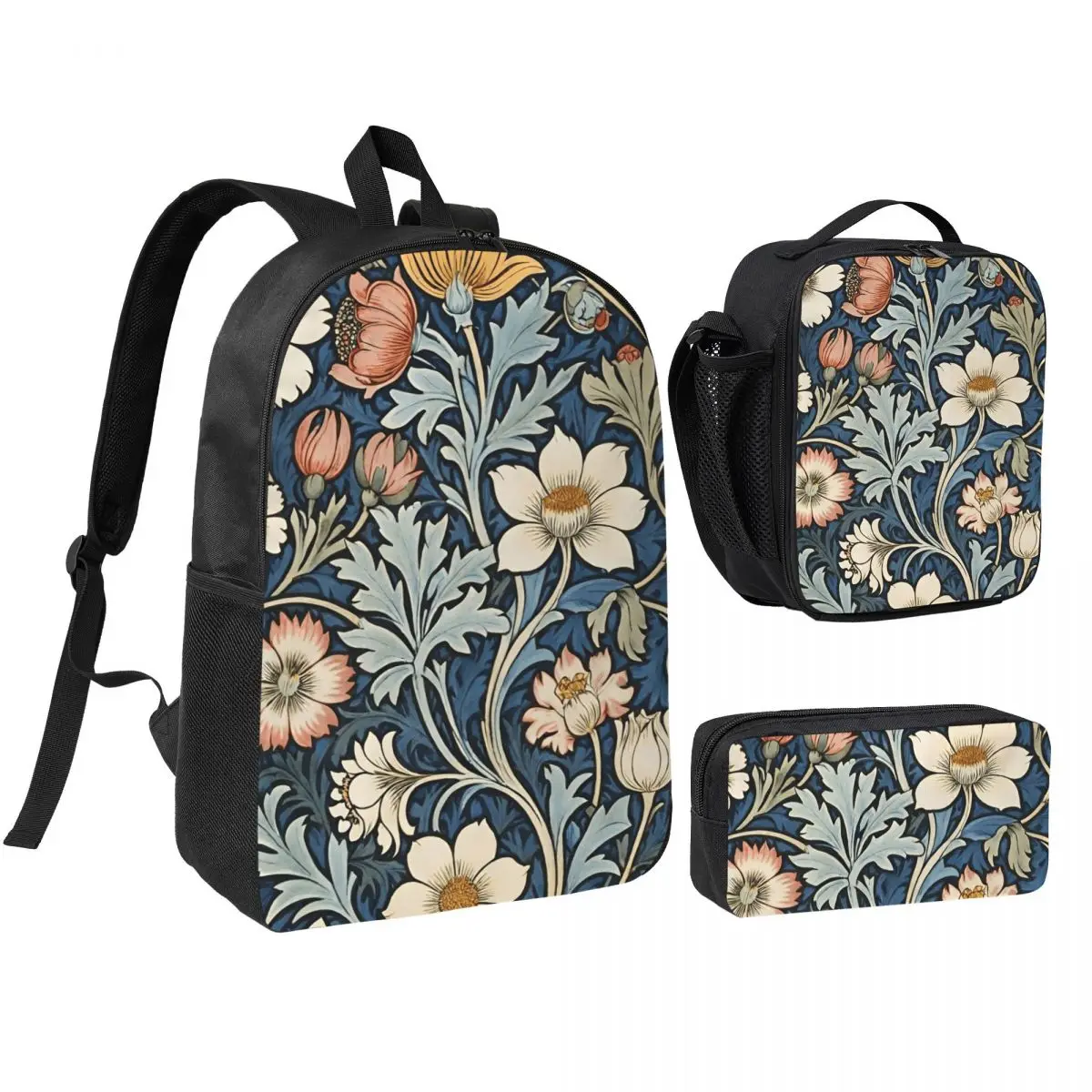 

Framed William Morris Botanical Bliss Backpack Student BookBag School Bag Shoulder Bags 3ps Insulated Lunch Bag Pencil Case