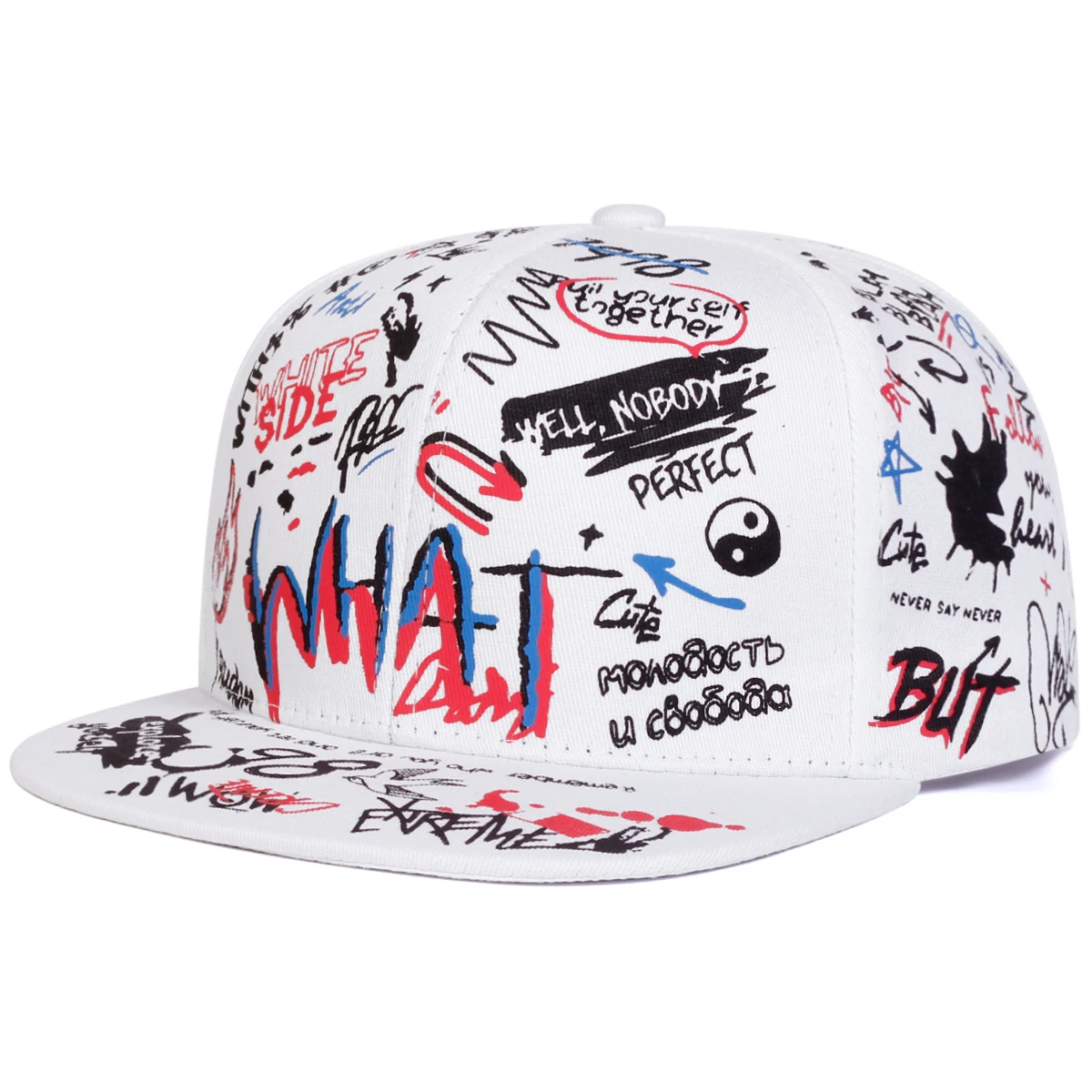 Unisex WHAT Graffiti พิมพ์หมวก Hip-Hop ฤดูใบไม้ผลิฤดูใบไม้ร่วงกลางแจ้งปรับเบสบอลหมวกหมวกกันแดด