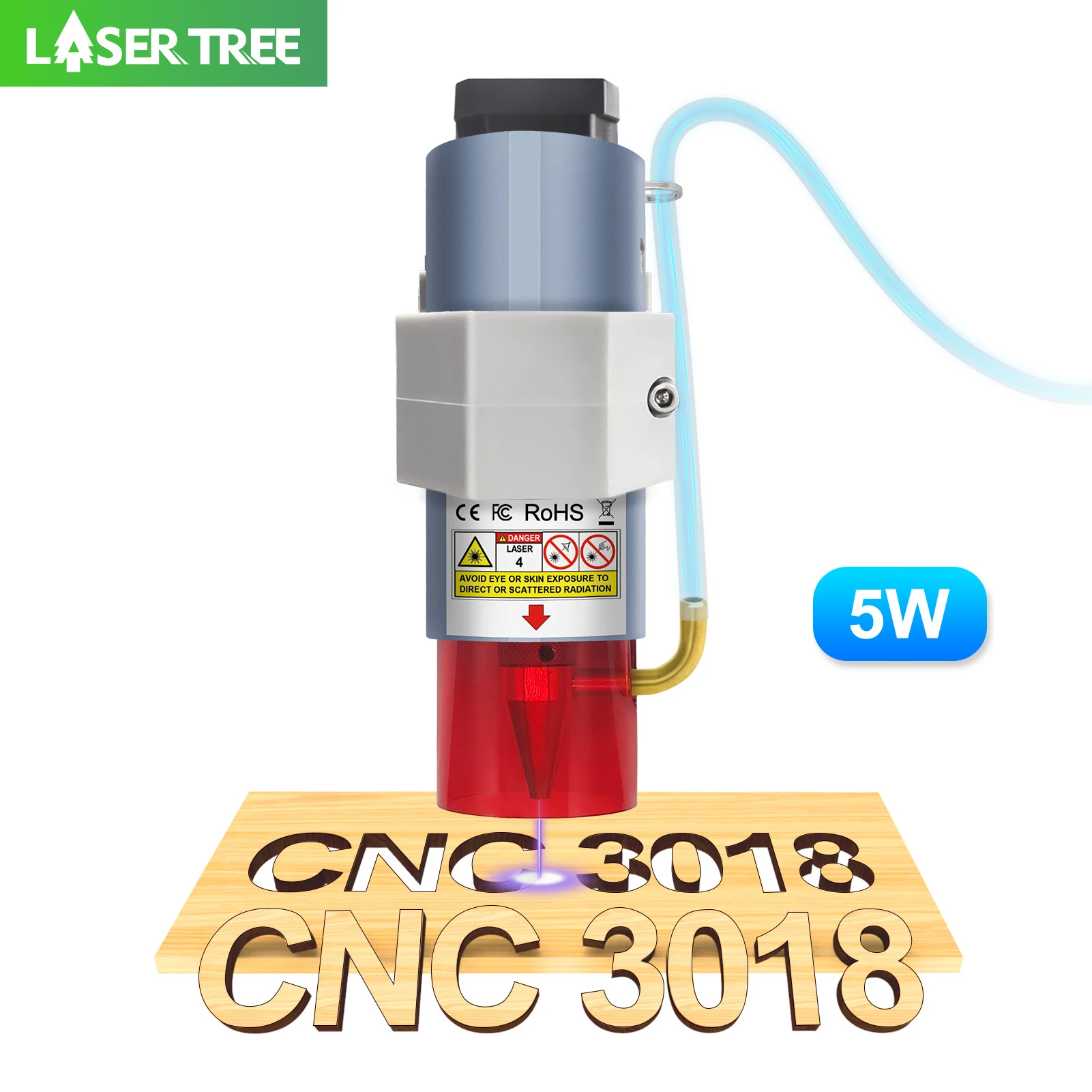 LASER TREE 5W Optical Power Laser Head For CNC 3018 PRO Engraving Cutting Machine with Air Assist 450nm Blue Light TTL Module