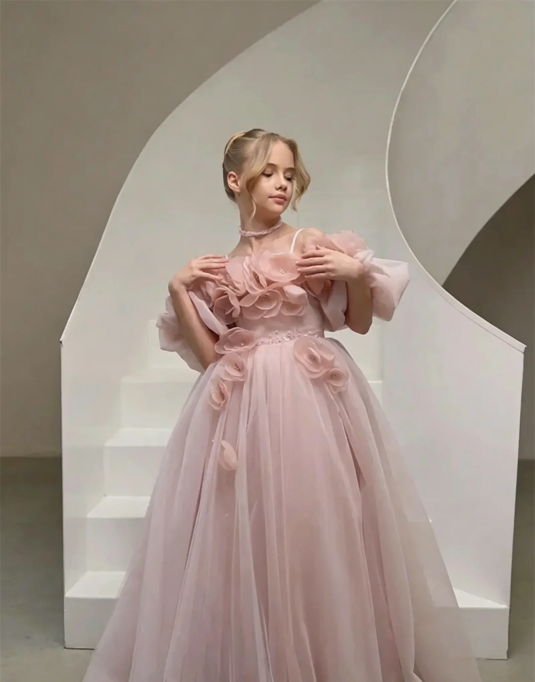 Princess Off Shoulder Flower Girl Dress For Wedding Applique Floor Lenght Kids Birthday Party First Communion Gown Custom