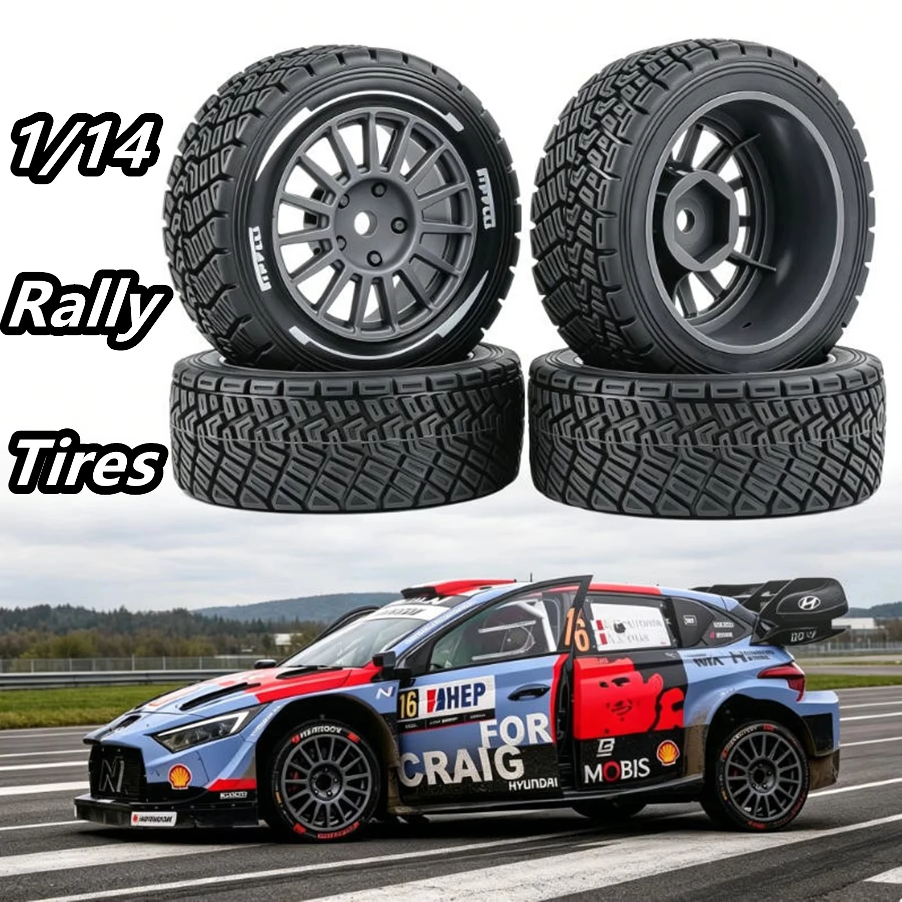 4Pcs 1/14 RC Rally Tires 58mm with Rims 12mm Hex NOT PRE-GLUED for Tamiya M05