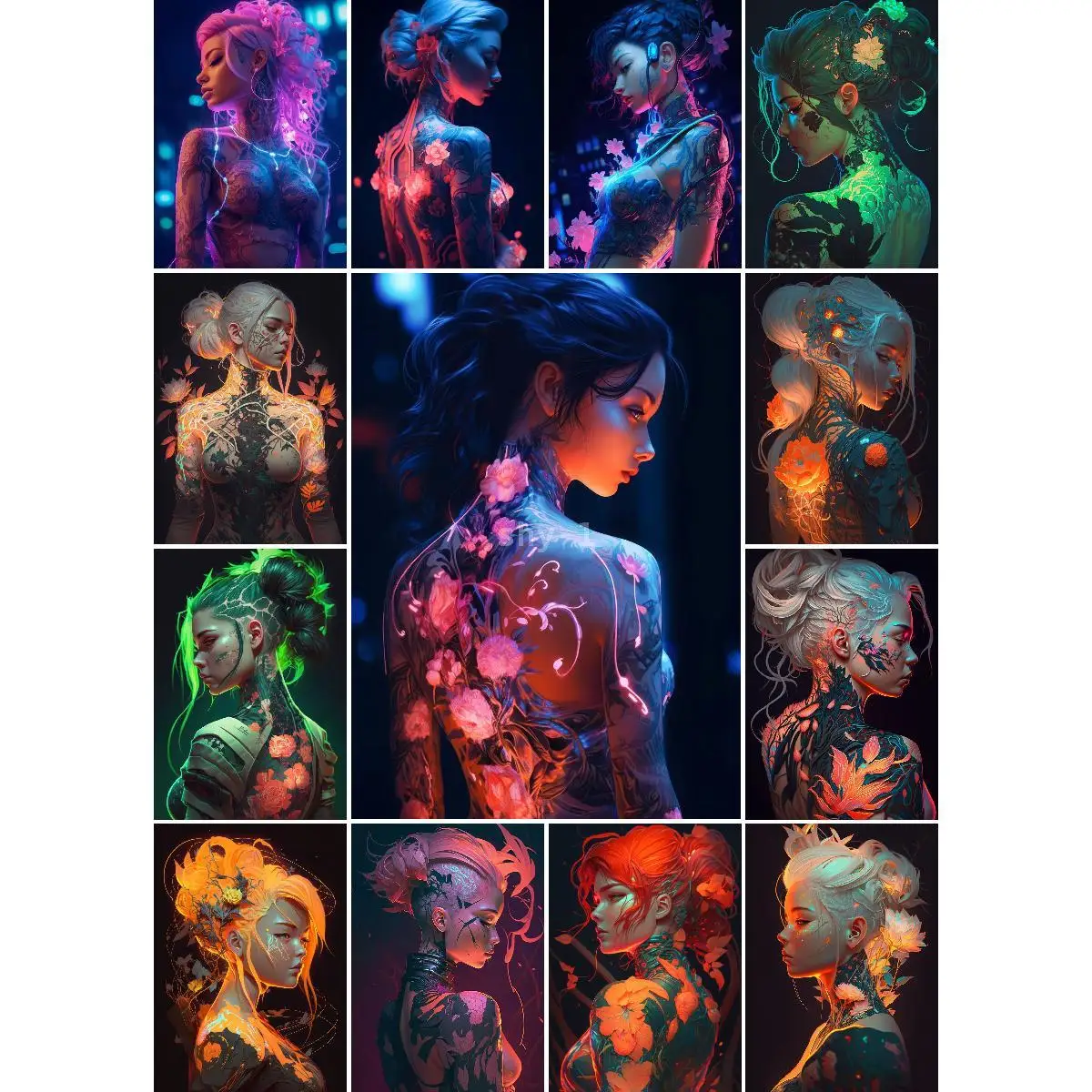 Anime  Manga Passion Collection Floral Cyberpunk Girl Wall Decor Poster Print for Home Decor