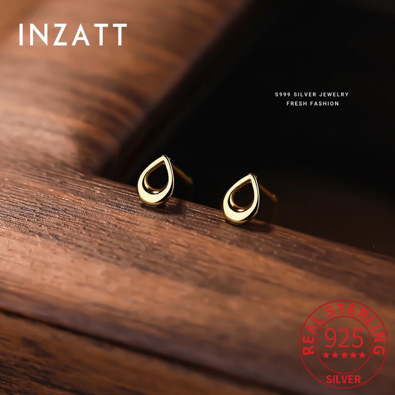 

INZATT настоящее серебро 925 пробы мини полые геометрические серьги-гвоздики для женщин минималистичные OL ювелирные изделия модные аксессуары