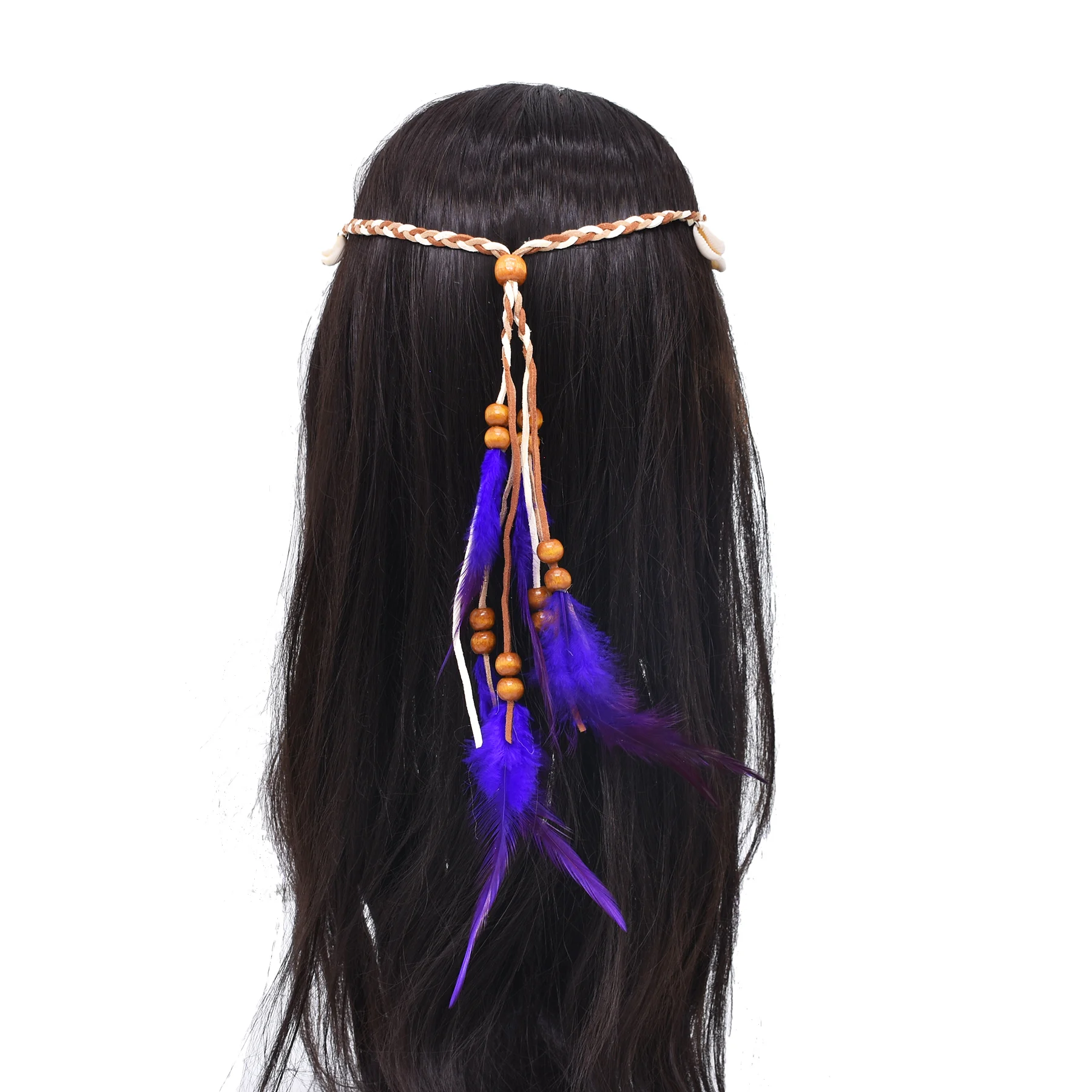 Ethnic Turquoise Pendant Feather Headbands Bohemian Festival Hippie Headdress Shell Tassel Hair Accessories Tribal Gypsy Jewelry view 3