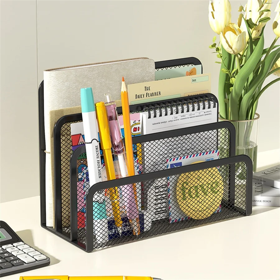 Papers Trays Notebook Stand Rack Desk 3-layer Black Metal Iron Mesh Holder for Magazine Document File Book Rack Organizer Office