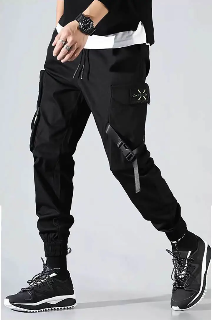 Classic Streetwear Casual Pants Men Ribbons Harem Jogging Pants Male Slim Fit Spring Cargo Pants Multi-Pockets Women Trouser KZ1