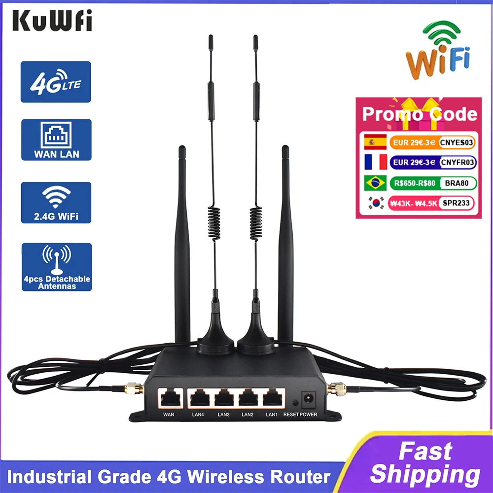 Kuwfi 300Mbps 4G LTE เราเตอร์ไร้สาย4ชิ้นเสาอากาศที่ถอดออกได้พร้อมพอร์ต WAN RJ45พอร์ต AP โหมดช่องเสียบบัตรซิม