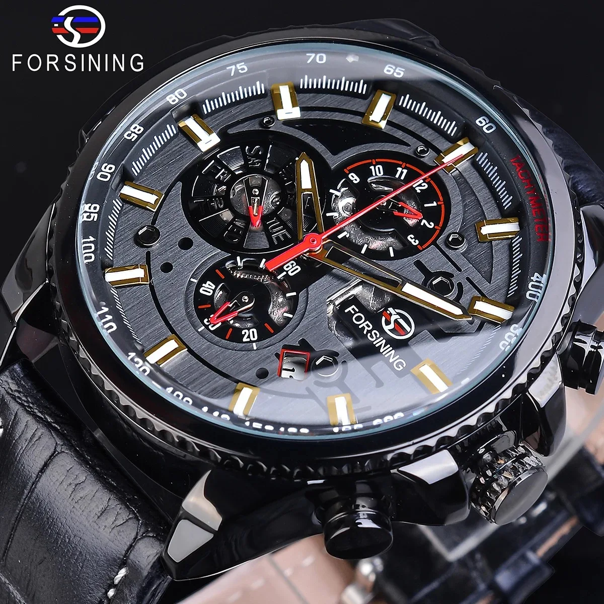 Fashion Forsining Top Brand Genuine Leather Men\'s Calendar Week Display Multifunctional Automatic Mechanical Wrist Watches