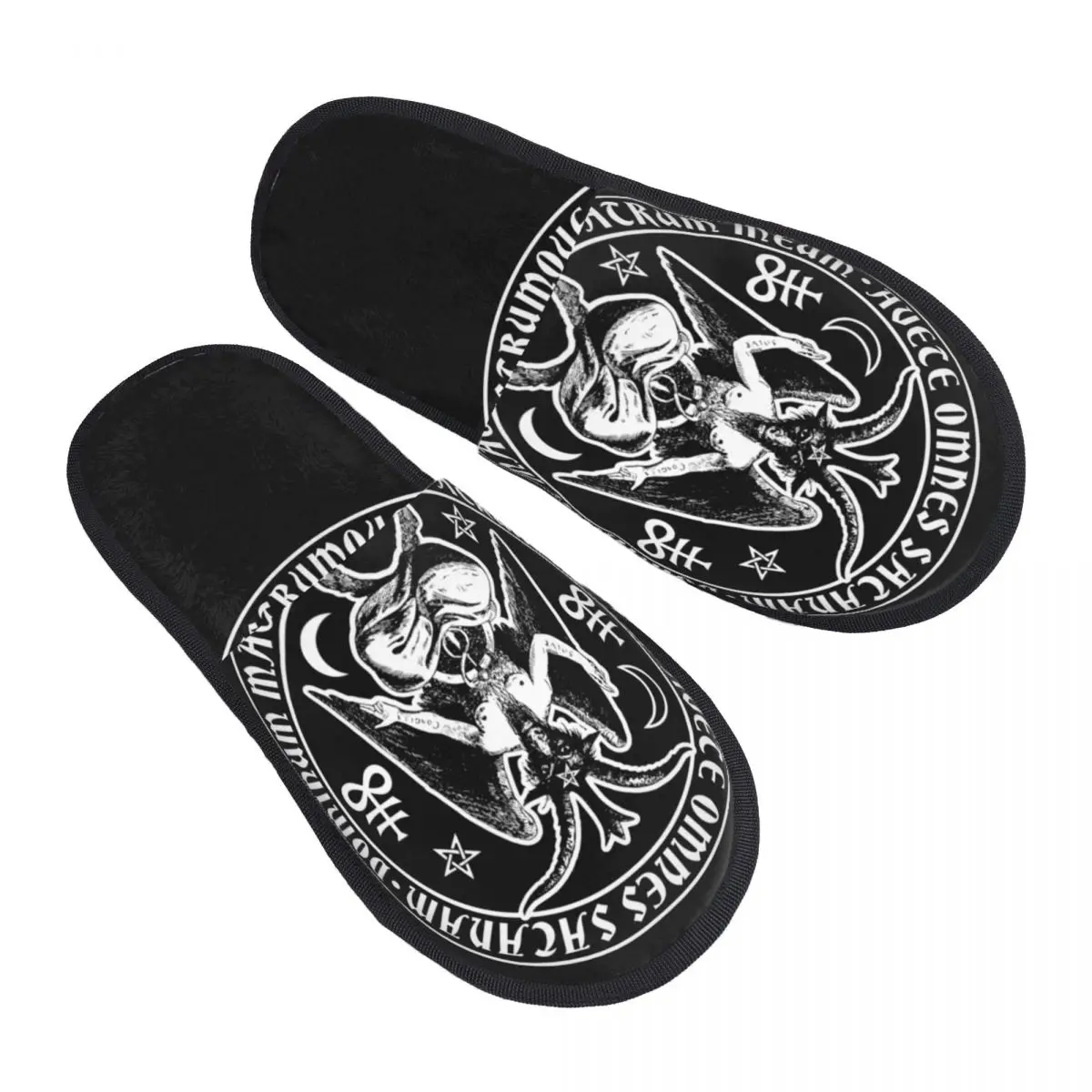 Sandal selop setan Baphomet, sandal selop tamu dengan tulisan setan untuk Spa, sandal rumah cetak kustom untuk wanita