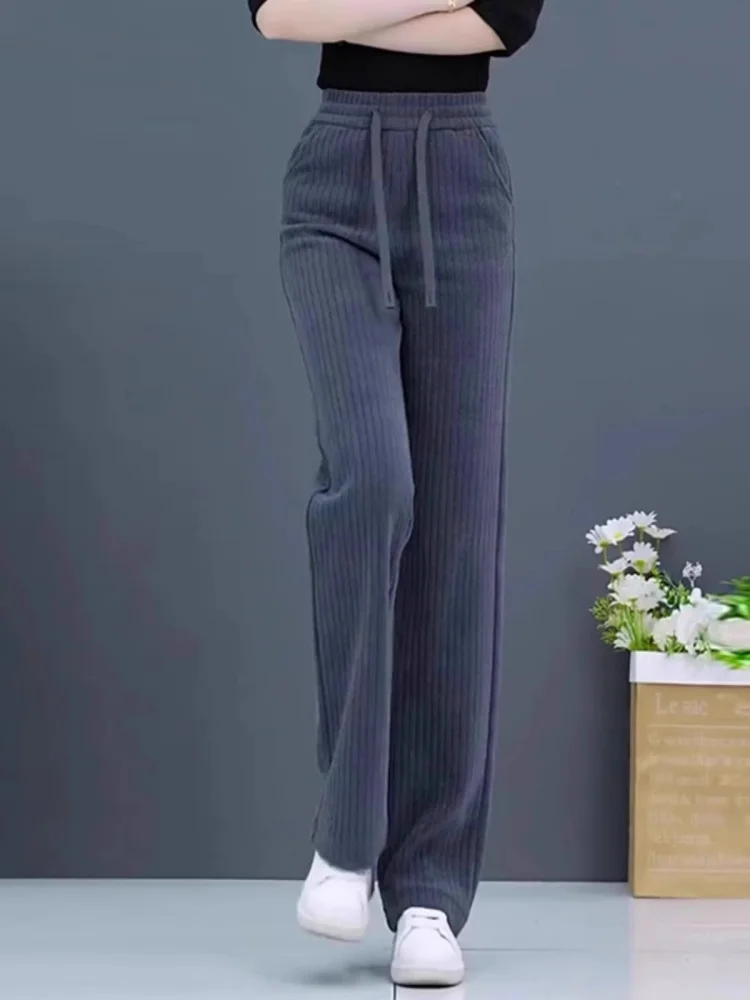 

High Waist Thiened Fce Wide Leg Pants Casual Straight Cut Trousers for plus Size Women Autumn Winter New Sle
