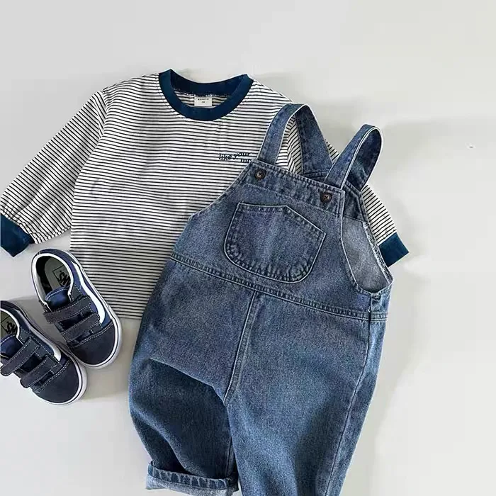 2026 Kids Toddler Overalls Jeans Spring Autumn 2026 Baby Boys Girls Solid Casual Pants Baby Romper Trendy