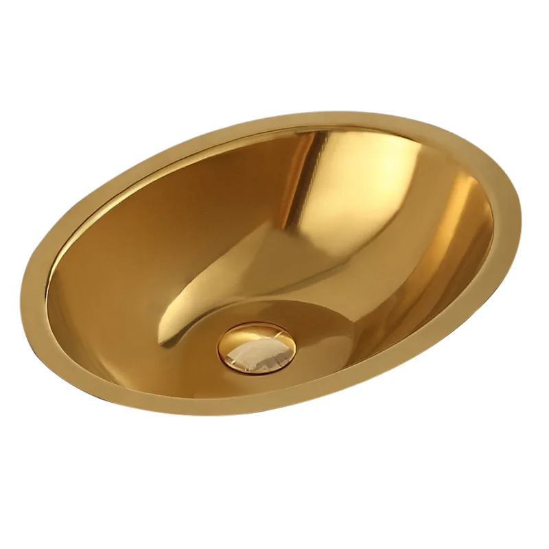 304 Stainless Steel Gold Oval Undercounter Basin Embedded