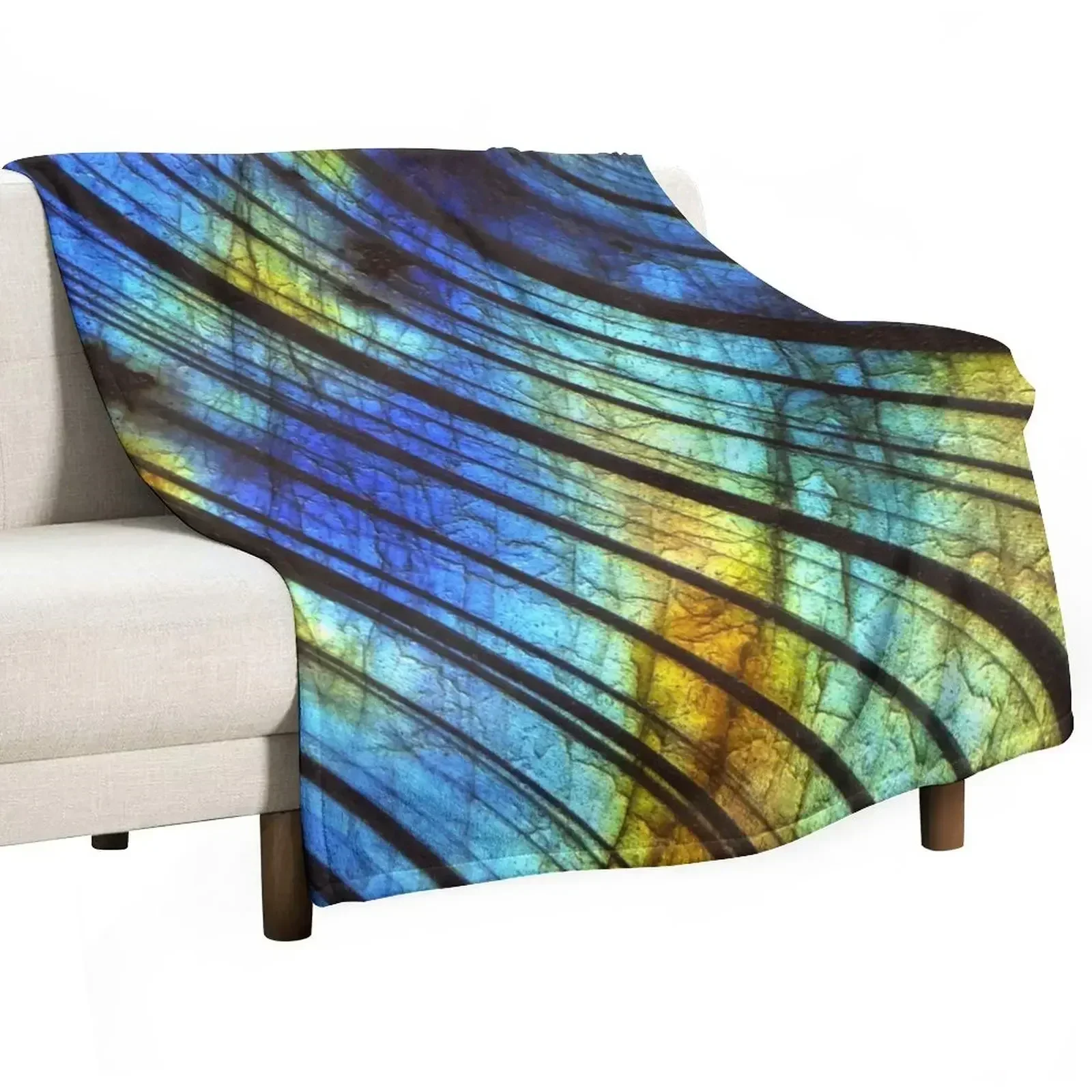 Blue and Gold Labradorite Crystal Throw Blanket Designers Shaggy Sofa valentine gift ideas Blankets