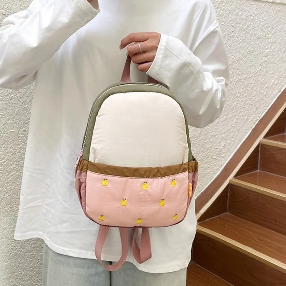 Portable Nylon Children Backpack Embroidery Fruit Cartoon Daypack Large Capacity Cloth Students School Bag Outdoor