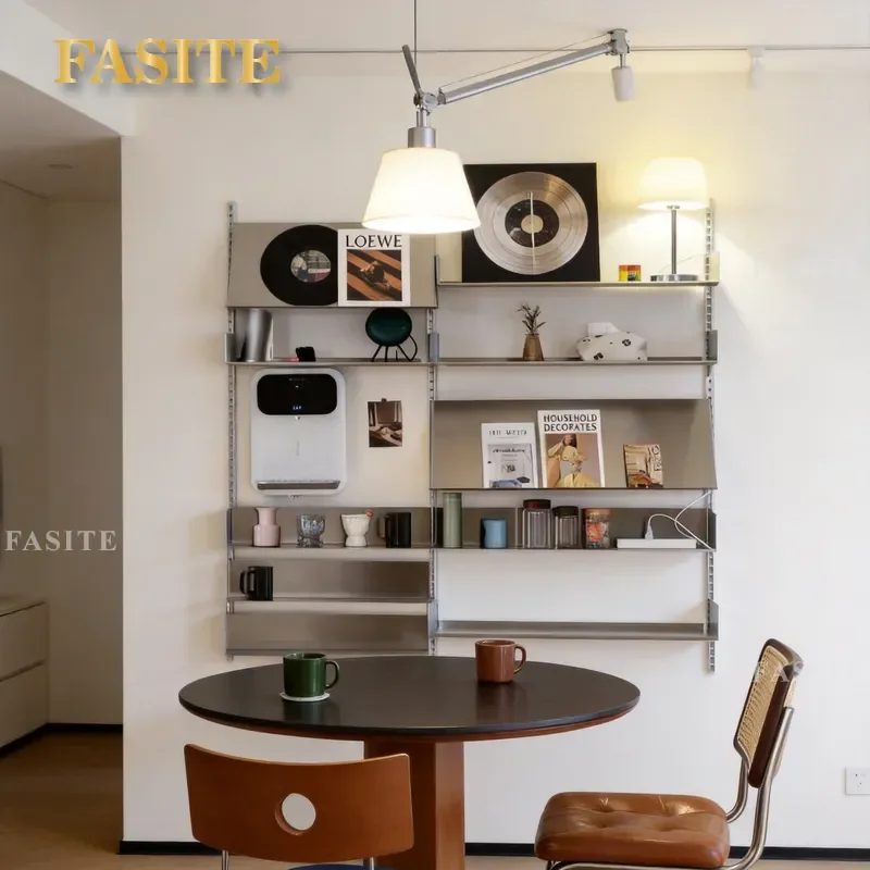 For Simple Wall Mounted Shelf Multi-layer Track Bookshelf Adjustable High Display Stainless Steel Storage Rack Home Decor