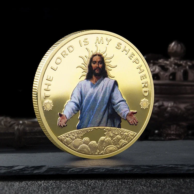 Jesus Colour Printed Metal Gold Plated Coin Stations of The Cross Pattern Souvenir Collectible Coins