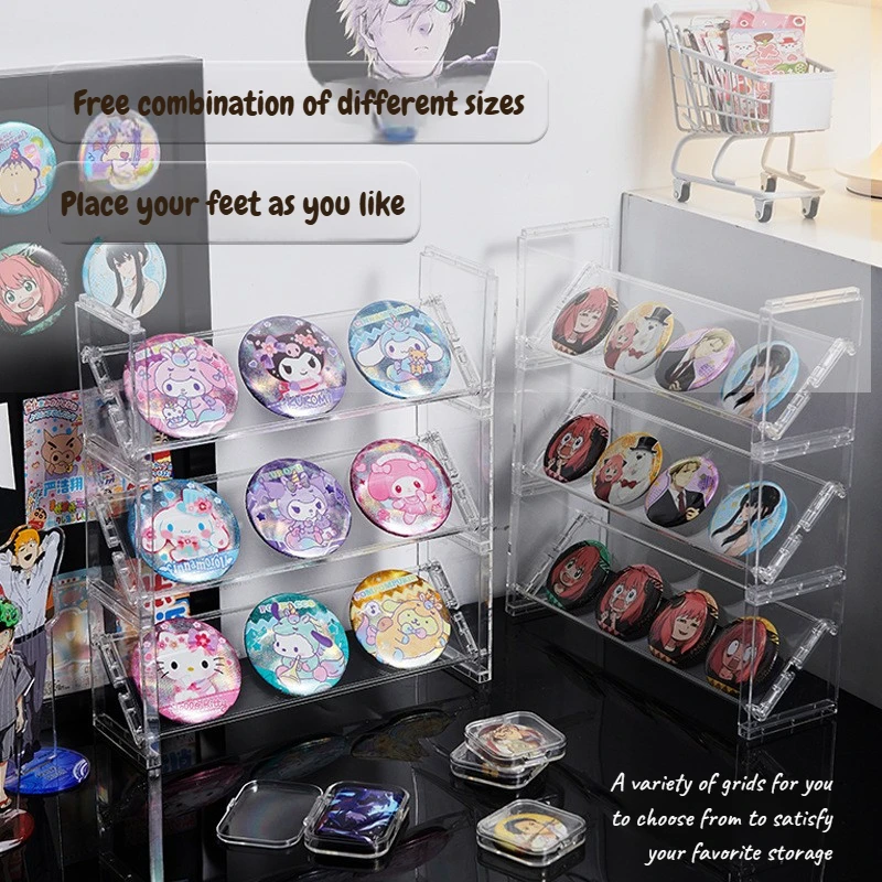 Anime Badge Display Rack Stackable Multi-Layer Transparent Display Rack Organizer for Anime Badges Collectibles Storage Box